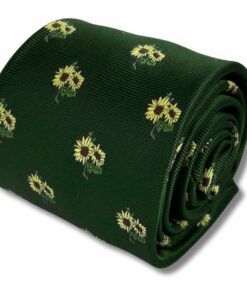 Green Cotton Tie Embroidered Sunflower