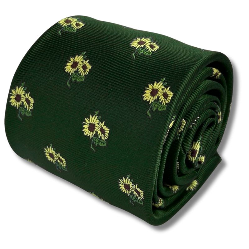 Green Cotton Tie Embroidered Sunflower