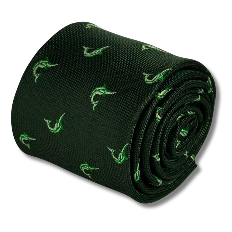 Green Cotton Tie Embroidered Swordfish